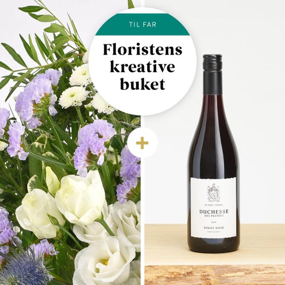 Floristens buket til far med Duchesse Des Pastres, Pinot Noir